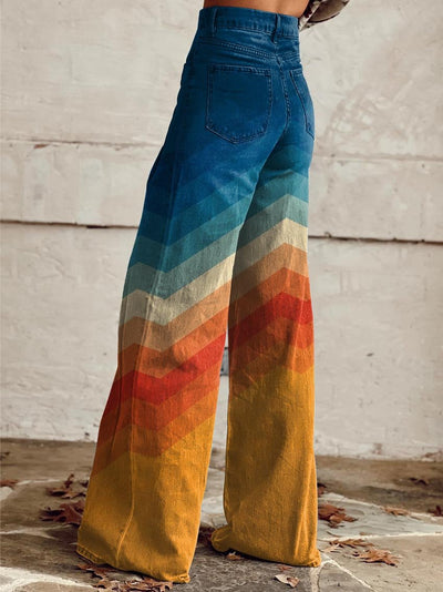 URSULA - WIDE-LEG PANTS WITH ORANGE AND BLUE STRIPES