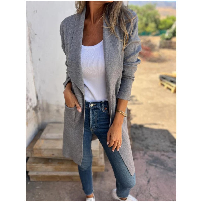 Leonie – Casual Early Autumn Cardigan with Lapel Collar & Open Front