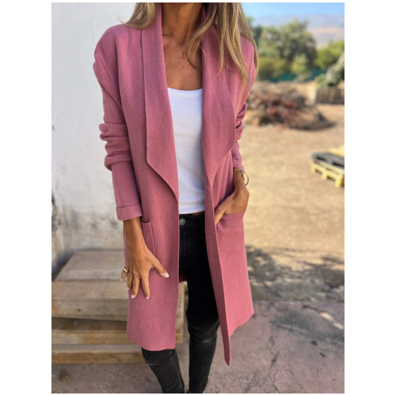 Leonie – Casual Early Autumn Cardigan with Lapel Collar & Open Front
