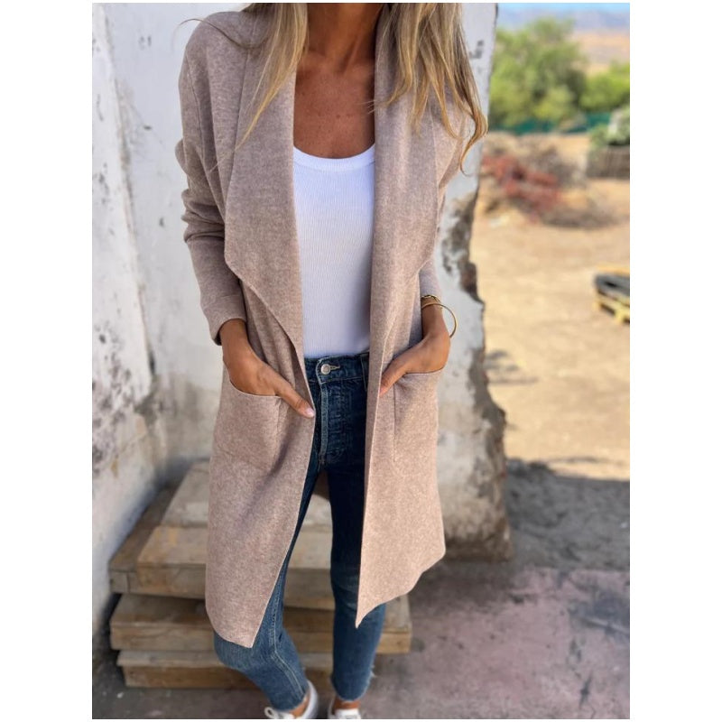 Leonie – Casual Early Autumn Cardigan with Lapel Collar & Open Front