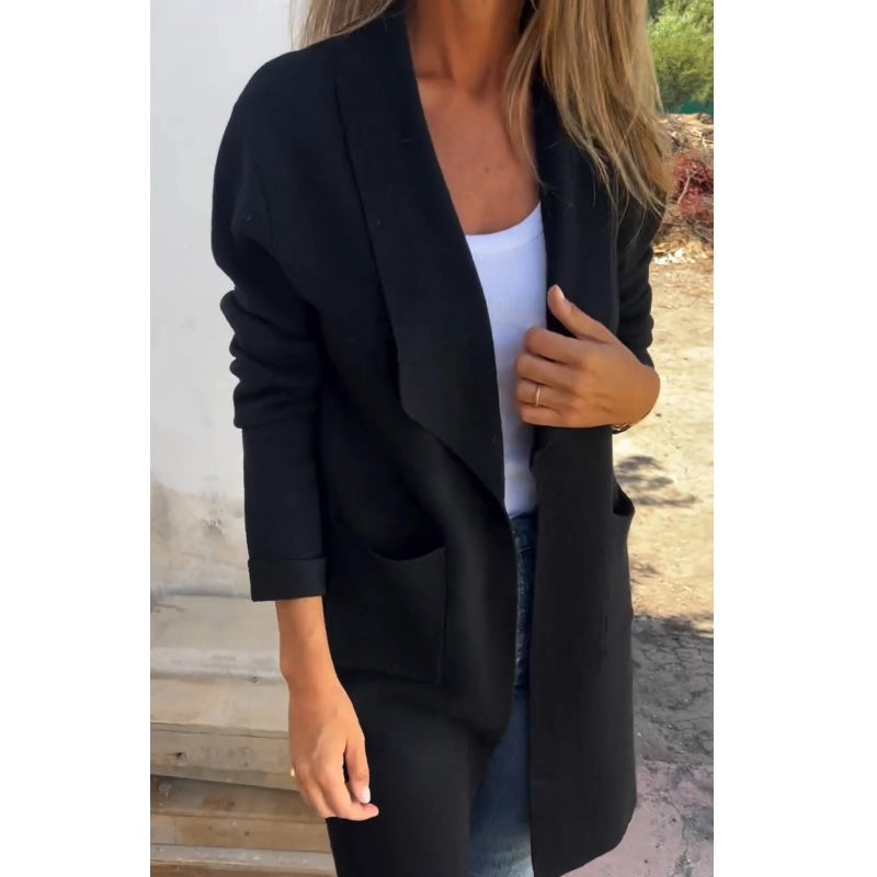 Leonie – Casual Early Autumn Cardigan with Lapel Collar & Open Front